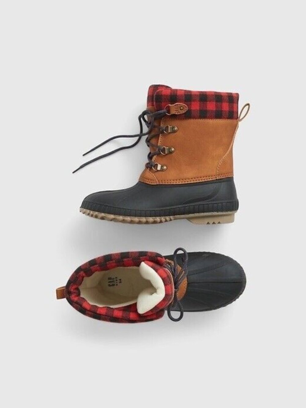 $80 Gap Kids Buffalo Check Plaid Duck Boots 3M Thinsulate Worn Once Size 3 / 4
